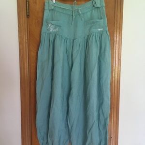 KanaBeach wide harem linen pants size L light turquoise
